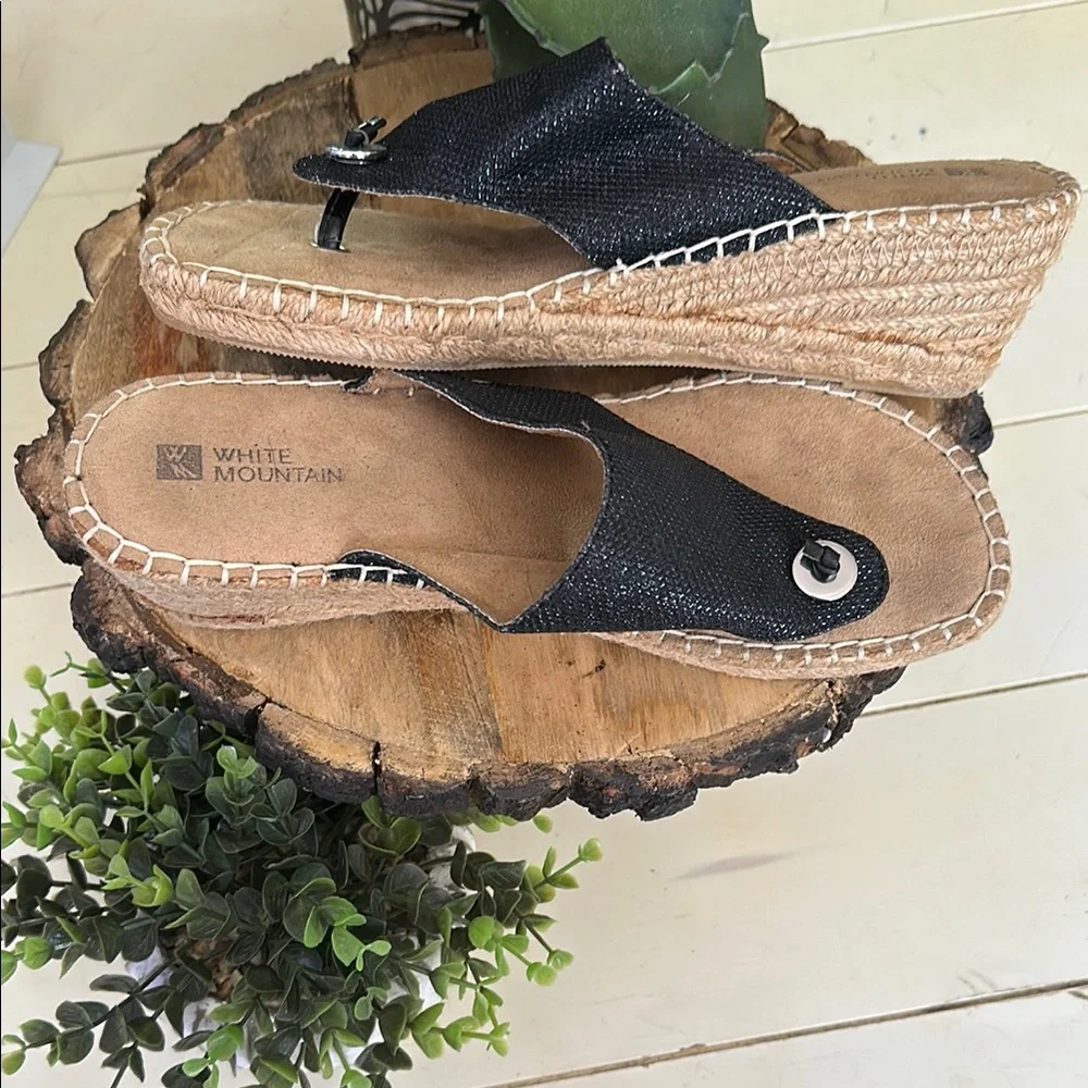 🆕 White Mountain Black and Tan Espadrille Slide Thong Sandals•Size 8 - Picture 2 of 16